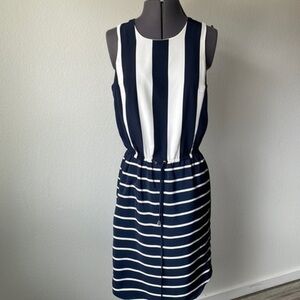 Vince Camuto dress navy blue and ivory striped dress